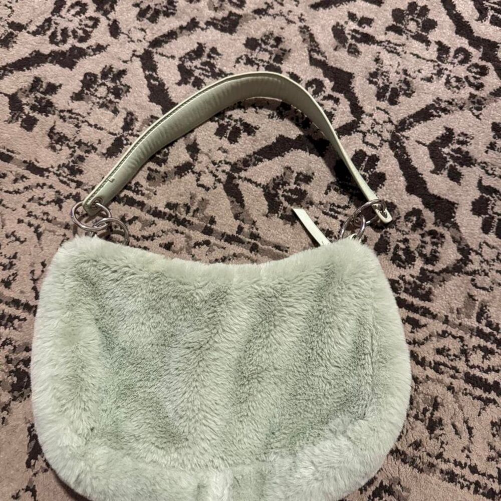Sage Green Fuzzy Faux Fur Shoulder Bagp